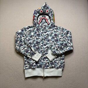 A Bathing Ape Hoodie Mens M Blue Shark Full Zip ABC Camo Streetwear Fits Small